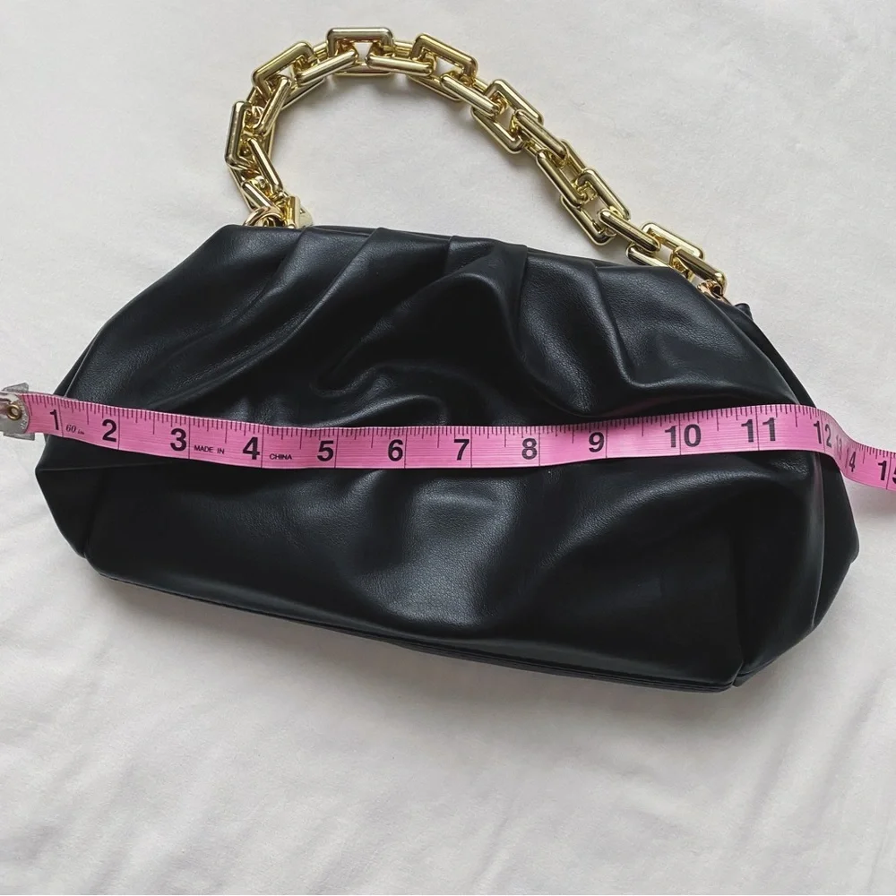 Chunky Gold Chain Faux Leather Clutch